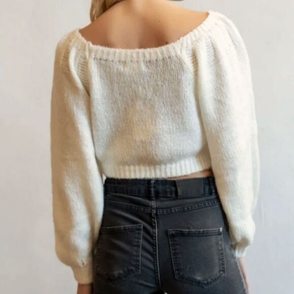 CoCo+Jaimeson Ivory Square neck long sleeve crop sweater size medium - Picture 3 of 8